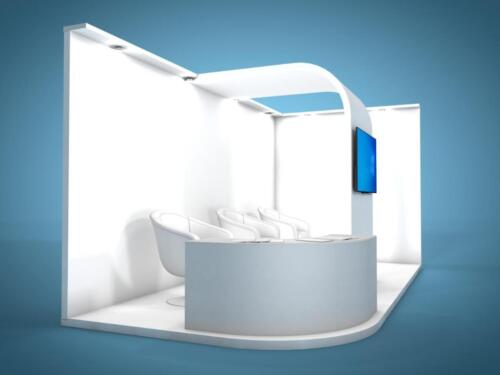 تصميم وتنفيذ بوث خشب مع الإضاءة ومكان للشاشة